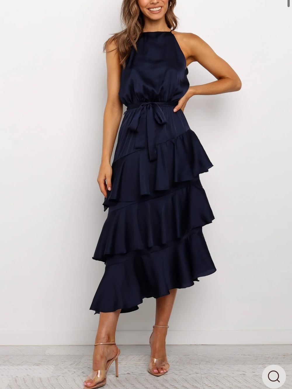 Petal & Pup Seychelles Navy Tiered Ruffle Midi Dress